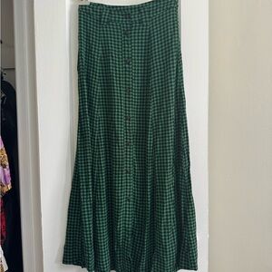 Ganni Green Gingham Button-Down Maxi Skirt